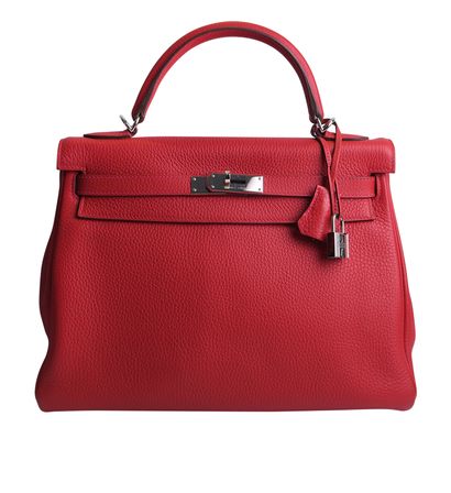 Kelly 32 in Rouge Casaque Taurillion Clemence Leather, front view